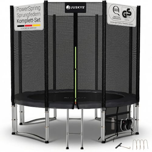 Juskys trampolino JumpMaster M Ø 244 cm – trampolino da giardino per esterni con rete di sicurezza, scala e ancoraggi al suolo, bordo imbottito, portata 100 kg
