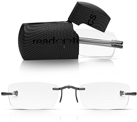 Read Optics Gafas Lectura Graduadas Plegables - Sin Montura. Compactas, Portátiles - de Bolsillo con Funda Rígida. Lentes +2 Dioptrías (+1 hasta +3,50) para Hombre/Mujer