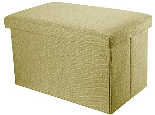 INTIRILIFE Faltbare Sitzbank 78x38x38 cm in FRÜHLINGS GRÜN - Sitzwürfel mit Stauraum und Deckel aus Stoff in Leinen Optik - Sitzcube Fußablage Aufbewahrungsbox Truhe Sitzhocker