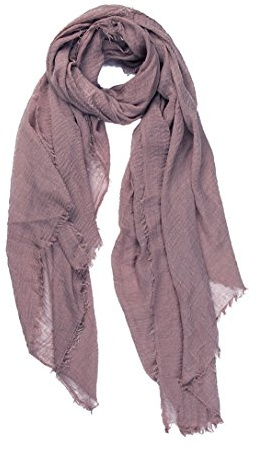 World of Shawls Chic Écharpe en coton mélangé effet froissé avec bords à franges pour femme - Violet - Taille Unique