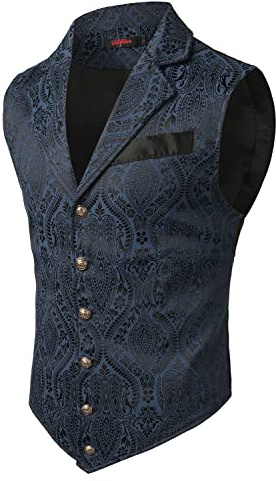 VATPAVE Mens Victorian Suit Vest Steampunk Gothic Waistcoat Small SU14 Navy