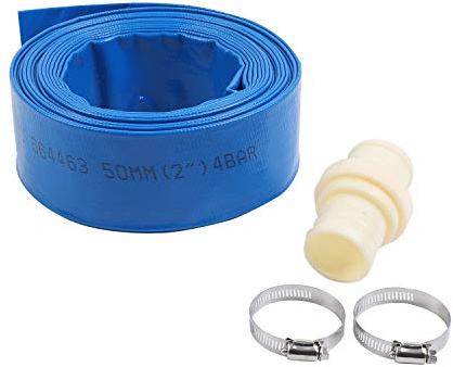 KATSU Tubo flessibile di scarico piatto 10 m x 50 mm, con 2 Clip e Connettore, per Pompe Sommerse e Altre Pompe dell'Acqua, per Laghetti Drenanti, Irrigazione del Giardino, Piscina, Blu 664463