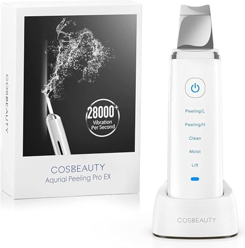 COSBEAUTY Peeling Ultrasonico Facial, Ultrasonic Skin Scrubber, Espatula Ultrasonica Facial Profesional, Espátula de Cara de Ion, Limpieza y Cuidado Facial, Exfoliador Limpiador de Poros, Blanco