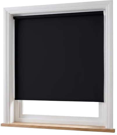 Home In Style 4U Blackout Roller Blinds Black (90cm Wide x 165cm Long) | Thermal Insulated Blackout Roller blind Trimmable UV Protection Child Safety Easy Fit Home Office Window Blinds