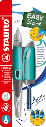 STABILO - Schulfüller ergonomisch für Rechtshänder mit Standard-Feder M - EASYbirdy Pastel Edition in aqua grün/mint - inklusive Patrone und Einstellwerkzeug