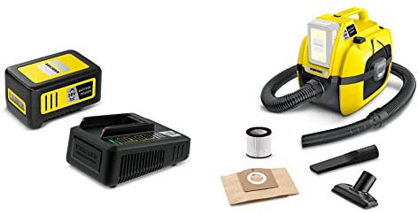 Kärcher Aspiradores Multiuso WD 1 Compact Battery 18V, 17L (no Incluye batería) (1.198-300.0) Cargador Rápido y Batería 18 V - 5,00 Ah (2.445-063.0)