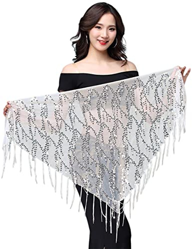 SamHeng Falda con borlas de lentejuelas, faldas de danza del vientre Rave Fringe Hip Bufanda Latin Dance Hula Hip Belt, Glitter Bohemian Skirt para mujeres y niñas Festival Dance Performance