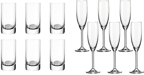 Leonardo Easy+ Schnaps-Gläser, 6er Set, 5 cl, 50 ml, 039615 & Leonardo Daily Sekt-Gläser mit Stiel, spülmaschinenfeste Sekt-Kelche, 6er Set, 200 ml, 063314