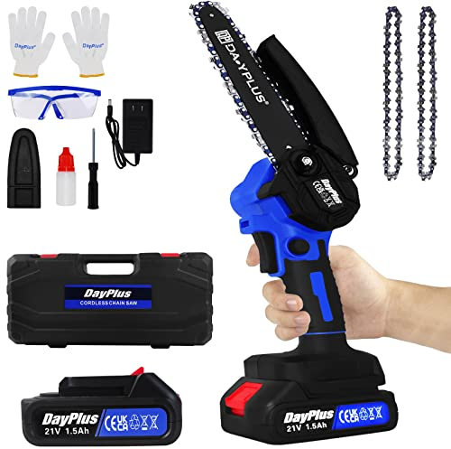 ZanGe Mini Cordless Chainsaw 6 Electric One-Hand Saw, 21V Battery Powered Chainsaw, Cordless Power Chain Saw with Safety Lock, Handheld Small Chainsaw with Carry Case for Tree Cutting