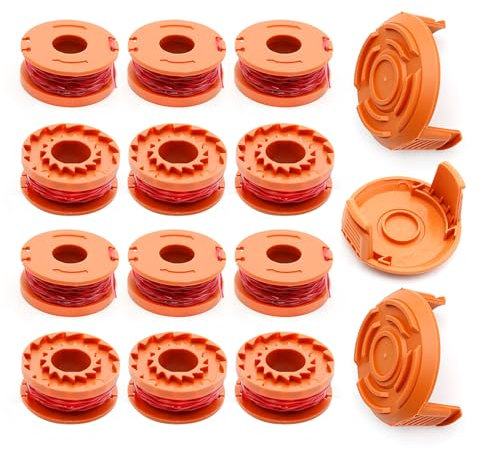 Hoypeyfiy WA0010 12pcs Trimmer Spool Lines Replacement for Worx WG180 WG163 WG175 Electric String Trimmers with 2 Caps, Auto Feed, 3m / 10ft 1.65mm / 0.065