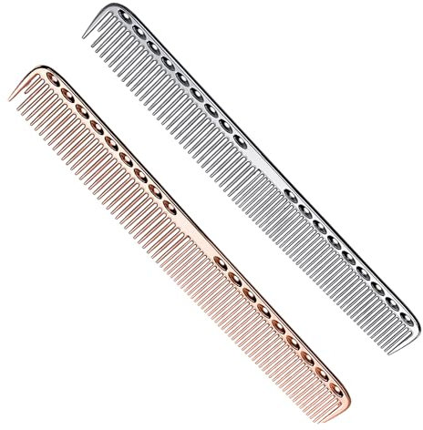 MEMOFYND 2 pettini professionali da parrucchiere, pettine per acconciatura multifunzionale, pettinini sparsi e finemente densi, utensili da parrucchiere in alluminio (argento, oro)