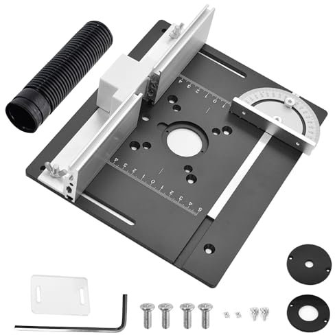 Set de 3 Plaque D'insertion de Table de Fraisage en Aluminium, Découpe Gravure Outil Auxiliaire avec Ensemble de Guide de Jauge D'onglet pour Bancs de Travail du Bois (Alliage d'aluminium) (Noir)