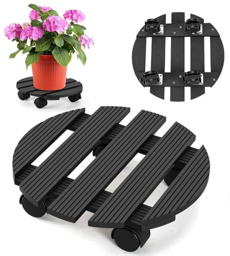 Ikodm 1 rouleau rond WPC pour plantes Ø 30 x 7,5 cm | Rouleau de fleurs avec roulettes, dessous de support à roulettes - Charge maximale : 80 kg - Pour l'intérieur et l'extérieur - Planche à roulettes
