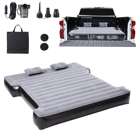 VEVOR LKW-Luftmatratze, für 5,5–5,8 Fuß LKW-Ladeflächen, Aufblasbare Luftmatratze, Campingbett mit 12-V-Luftpumpe, 2 Kissen, Tragetasche, für Silverado, RAM, F-Serie, Sierra, Titan, Tundra