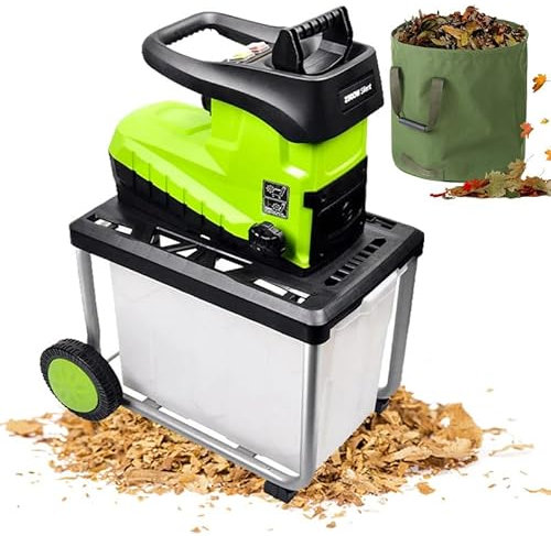Elektrischer AST-Häcksler, Kleiner 2800-W-Obst- und Garten-AST-Häcksler, 45 mm Hackschnitzelkapazität, mit Transporträdern und Laubsack, 60-Liter-Auffangbox, für Holz und Harte Gar