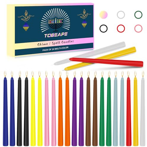 Tobeape 24 Pack 10 Tall Colored Taper Candles, Dripless Unscented Colorful Christmas Candlesticks for Birthdays Dinner Party Home Décor, Long Burning Spell Chime Candles for Witchcraft Ritual Prayer