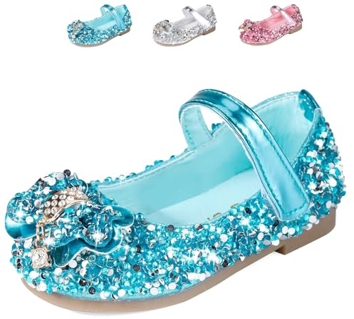 Princess Shoes Girls Glitter Mary Jane Flat Sandal Sequin Party Wedding Birthday Dress Cosplay Shoes for 3-7 Years Toddlers Kids