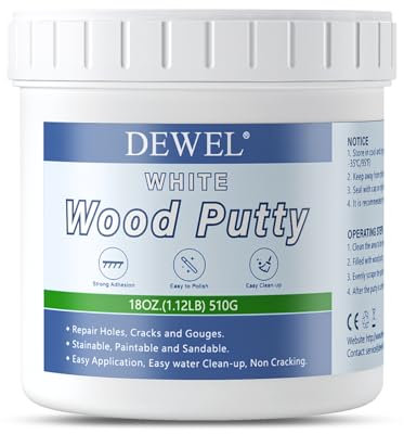 DEWEL Masilla de Madera Blanca 500g, Masilla reparadora para Rellenar Agujeros Profundos y Arañazos en Muebles de Madera, Pasta Tapagrietas para Restaurar los Tableros, Mesas, Armarios