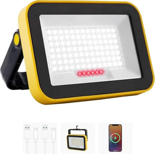 Foco LED Recargable, NATPOW Luz LED Trabajo Portátil USB con Baterías 4000 mAh, 5 Modos Foco LED Bateria IP65 Impermeable Lámpara Camping para Construcción, Garaje, Taller