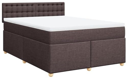 vidaXL Boxspringbett, Polsterbett Bett mit Matratze Matratzenauflage, Bettgestell mit Kopfteil Lattenrost, Doppelbett für Schlafzimmer, Dunkelbraun 140x200cm Stoff