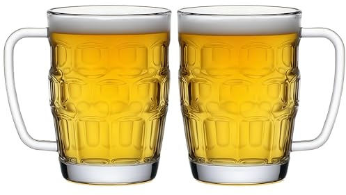 Komost 22oz Plastic Beer Mugs with Handle Set of 2, Reusable Unbreakable Beer Stein Drinking Cups for Party, Bar, Home, Hotel, Perfect for Beer, Juice, Cocktail Beverages