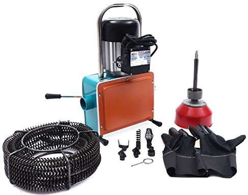 Elektrisk rörrengöringsmaskin, 1 000 W rörrengöringsspiral, elektrisk, ren kopparmotor 400 rpm, rörrensare, elektrisk, 12 m fjäderlängd, rörrengöringsenhet IP44, elektrisk dräneringsrengörare