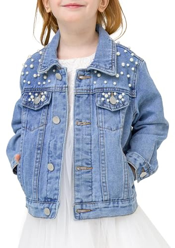 Miipat Chaqueta Vaquera Niñas Pequeñas de Manga Larga con Botones Chaquetas de Mezclilla para Niña Bebé Chaqueta de Vaquera Casual para Niña Pequeña 130 7-8 Años