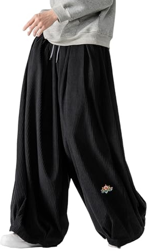 GURUNVANI Pantalon ample en velours côtelé avec cordon de serrage pour homme