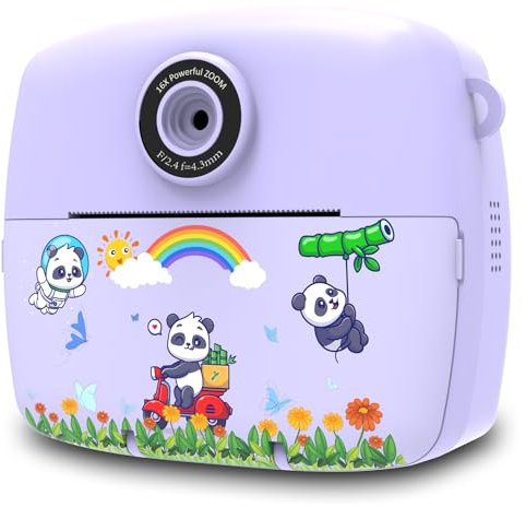 CNAPXAIA Kinderkamera Sofortbildkamera, 2,4 DigitalKamera Sofortdruck mit 32GB Karte & 3 Rollen Druckpapier, 16x Digitalzoom, Geschenk für Mädchen und Jungen Von 3 bis 12 Jahre (Lila)