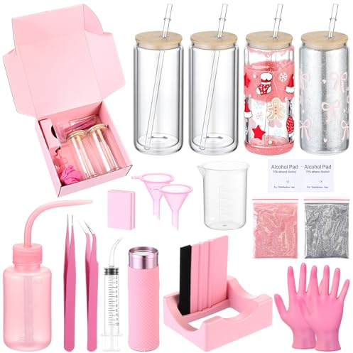 Baderke Kit de 20 vasos de globo de nieve de 16 onzas, botella exprimible, purpurina, pinzas de embudo, taza medidora, guantes, almohadilla de alcohol, linterna, pulidor para suministros de bricolaje