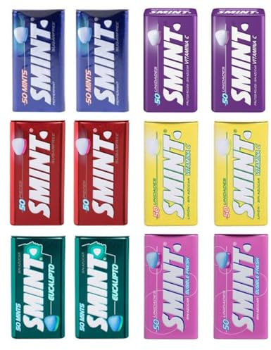 Mélange de menthe SMINT | 12 boîtes | à la menthe poivrée | au citron | à la fraise | aux baies | Bubblefresh | à l'eucalyptus | Sans sucre