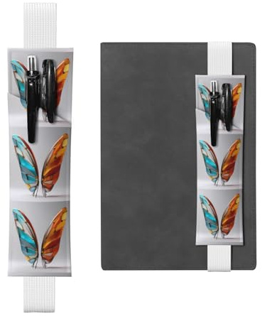 Porte-stylo en cuir blanc - Marque-page YYHWHJDE - Ailes en vitrail - Bande élastique réglable de 21,1 à 4,6 cm - Pour cahiers, agendas, manuels et planificateurs