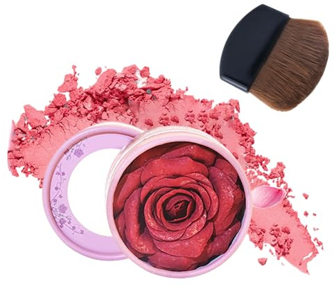Makeup Blush - 3D Rose Petal Design, 10ml Sculpted Flower Pressed Rouge For Cheeks, Layerable Tint Palette With Embossed Floral Shape, Cosmetics, Beauty Disk For Travel, Office And Commutes