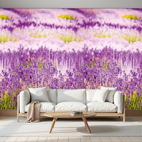 Campos Lavanda Papel Pintado Fotomurales Para, Paisaje Natural Papel Tapiz Pintado En Tejido de seda - Pared Moderna, Púrpura Murales Fotográficos Decorativos - 250 x 175 cm