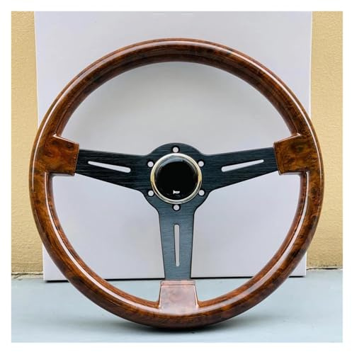 Volante Sportivo Universale Legno Vintage Classico JDM 14 Pollici(Nero)