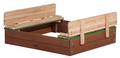 AXI Sandkasten Ella aus Holz mit Deckel | Sand Kasten mit Sitzbank & Abdeckung für Kinder in Braun & Grün | 100 x 95 cm.
