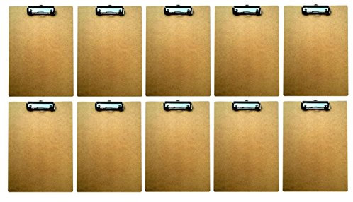 10er Set Klemmbrett Din A4 Holz mit Klemme aus Metall Schreibunterlage Clipboard Schreibbrett Schreibplatte Klemmmappe Schreibmappe