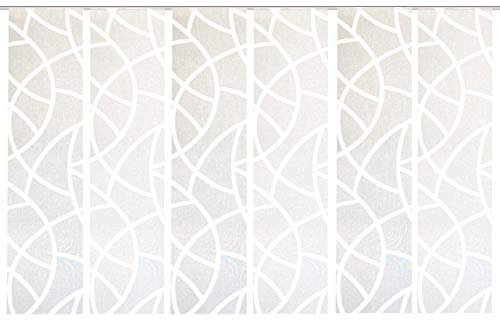 HOME WOHNIDEEN 96428 | 6er-Set Schiebegardinen CASSÉ, Blickdicht und transparent im Wechsel, mit Scherli-Muster, 245x60cm, Farbe: wollweiß