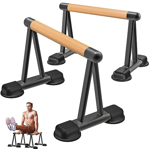 Dolibest Liegestützgriff, Calisthenics Parallettes Push up Griffe Fitness Handstand Boden Dip Barren mit Holzgriff 2er L-sit Liegestützstange 30cm Medium für Indoor Outdoor Zuhause Gym Workout