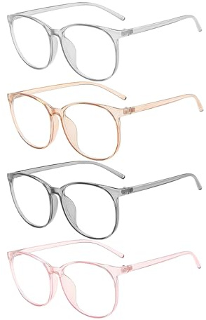 NYGGTYK 4 Pezzi Montature Trasparenti Da Donna, Rosa, Grigio, Arancione, 146 x 140 mm