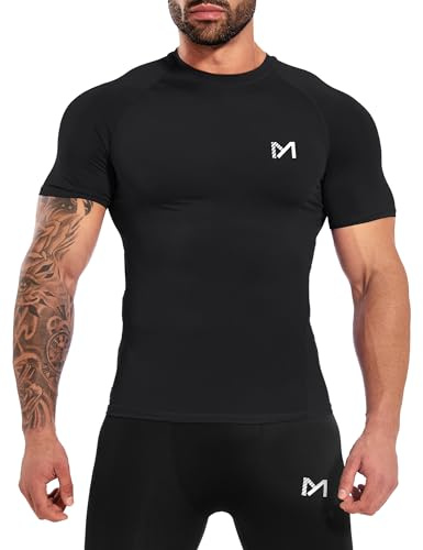 MEETYOO Kompressionsshirt Herren,Funktionsshirt Kurzarm Fitnessshirt Männer Sportshirt Atmungsaktiv Laufshirt für Laufen Jogging Sportshirt Turnhalle,Schwarz,M