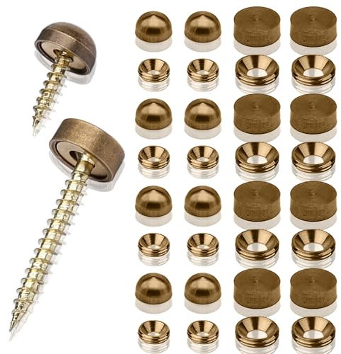 16PCS Mirror Screws, Brass Decorative Screws with Chrome Caps Self Tapping Nails with Covers and Washers for Mirrors Tables Wardrobes Furniture (12MM, 9MM)