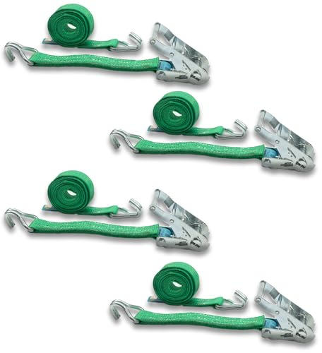 4er Set Spanngurt mit Ratsche und Profilhaken, DoZurr 2000, belastbar bis 1000 kg, 35 mm breit x 6 m lang, grün