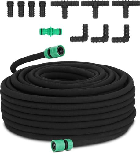 Tuyau Poreux de 15 m - Tuyau Flexible d'Irrigation Goutte à Goutte pour Jardinage Économe en Eau - Durable et Ajustable pour les Jardins, les Parterres et Pelouses - 4 bars, 240 litres/heure