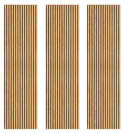 Acoustic Slat Wall Panels x 3 Oak Luxury 3D Wood Veneer Modern Decorative Feature Media Slatted Panelling Interior Wall Ceiling 2400 x 600mm Felt Backing Sound Absorbing Easy Installation Fixing Kit