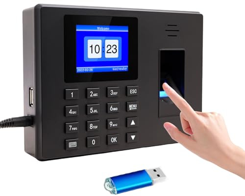 Stempeluhr Zeiterfassung für Kleinbetriebe, Offline Fingerabdruck Stempeluhr 1000Personal Fingerprint Pin-Eingabe Zeiterfassungsgerät Arbeitszeiterfassung für Kleinbetriebe mit USB-Export