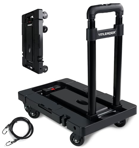 Yinleader Foldable Hand Trucks Portable Home Trolley with ropes/handcart with adjustable base & Foldable rod