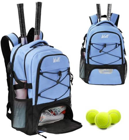 WOLT Tennis Bag - Large Tennis Racket Backpack for Men & Women - Ventilated Shoe Compartment - Holds 2 Rackets