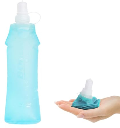Borracce Pieghevoli in Silicone da 500ml, Borraccia Morbida Ultraleggera con Moschettone e Sacchetto Porta Bevande, Bottiglia Acqua Richiudibile per Corsa Trail Running MTB Bici Maratona