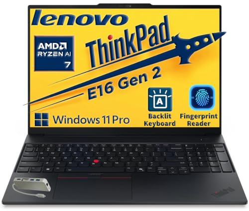 Lenovo ThinkPad E16 Gen 2 AMD Ryzen 7 7735HS 16 FHD+ 16GB 512GB SSD Laptop | Office 365, WiFi 6E, Numeric Keypad, Backlit Keyboard, Fingerprint, USB-C Hub, Windows 11 Charcoal